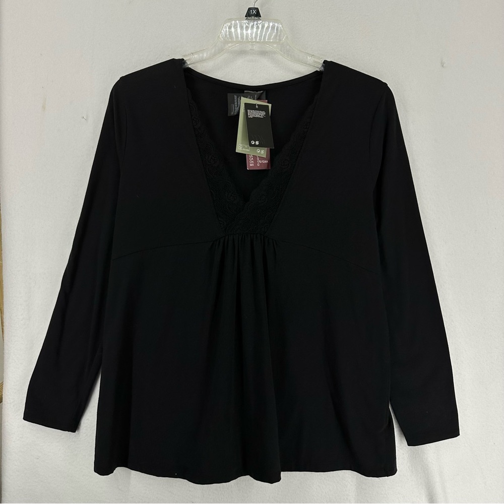 NEW H&M Lace V-Neck Long Sleeve Blouse Women’s L‎ Black